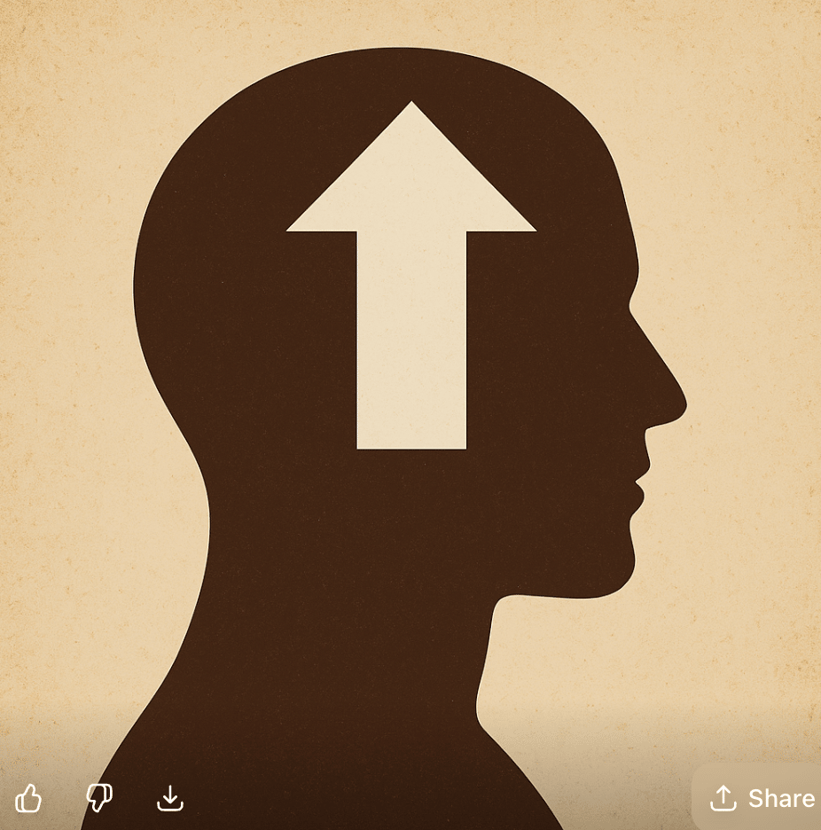 arrow pointing up inside head silhouette
