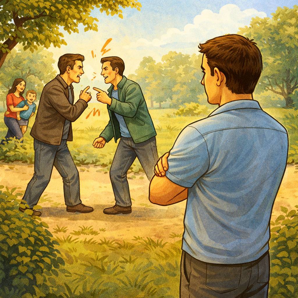 a guy standing by to watch an argument