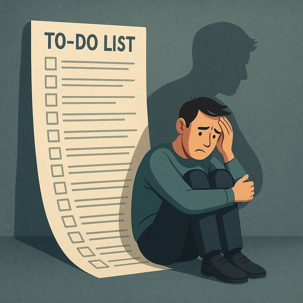 long to do list worried guy