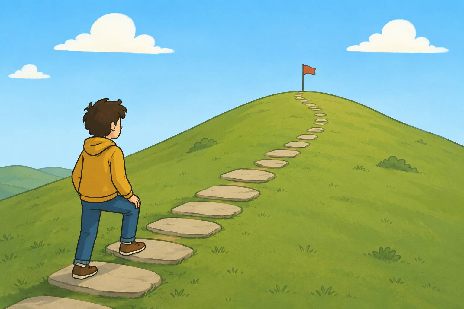Boy walking up path