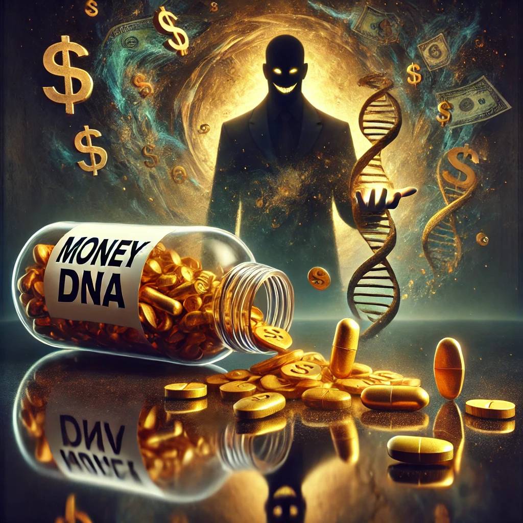 evil character with money pills