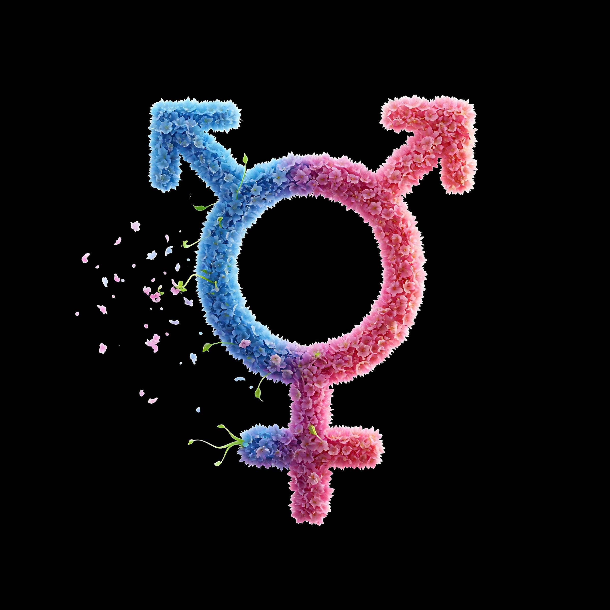the transgender symbol transforming into a blooming flower, symbolizing growth and visibility, International Transgender Day of Visibility