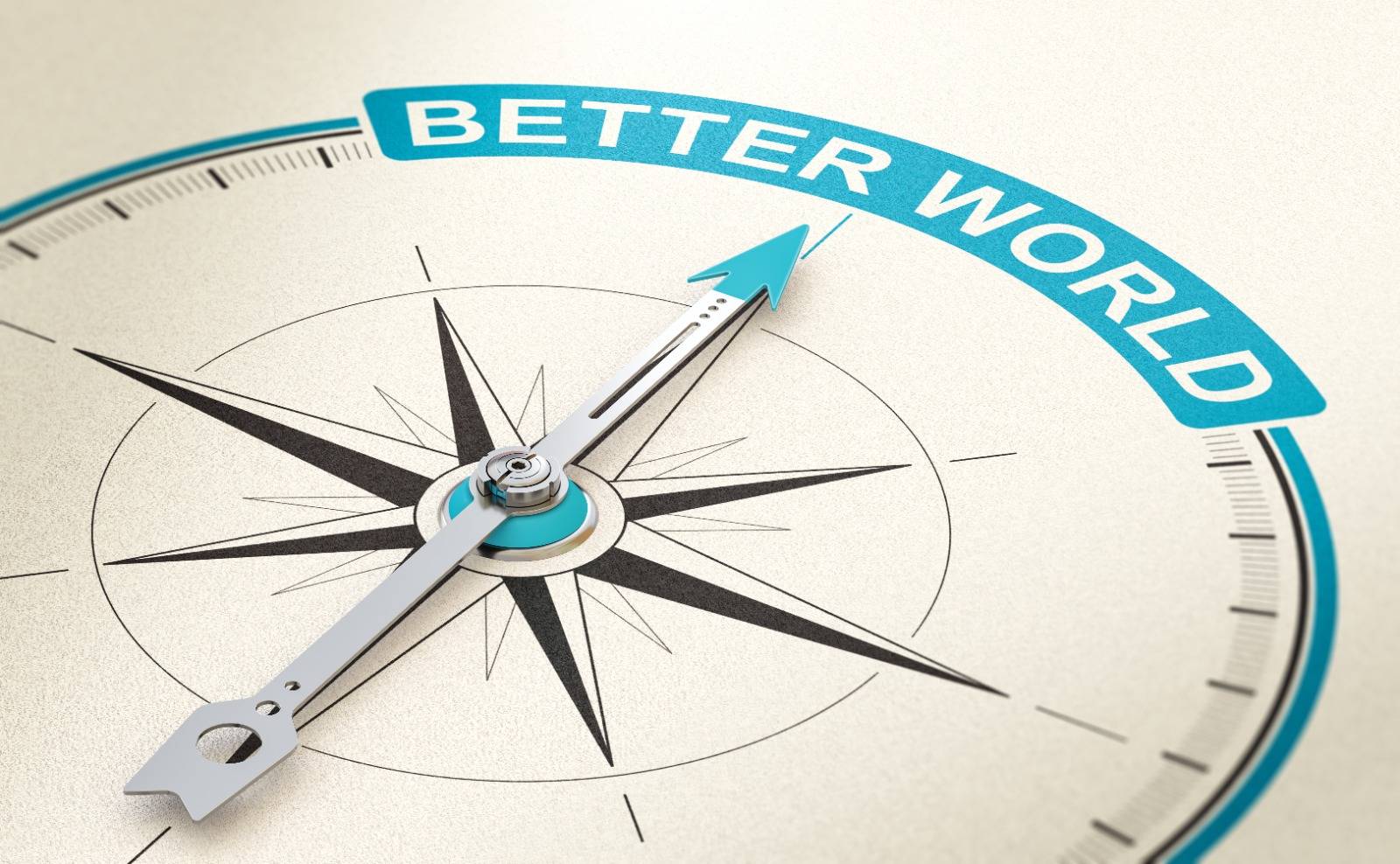 An image of a compass pointing to the text "Better World" by Olivier Le Moal on Adobe stock.