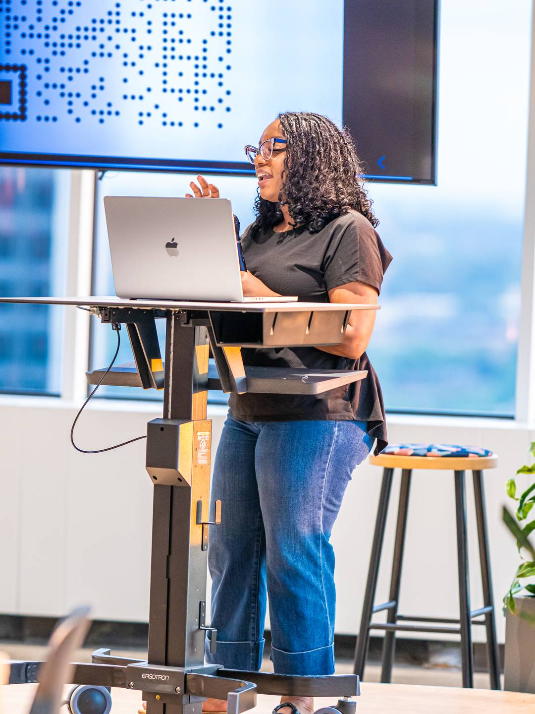Angie Jones speaking at a joint meetup in Atlanta