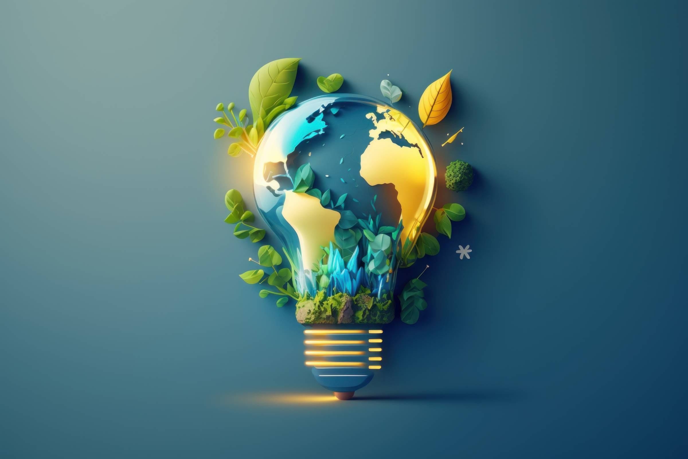 An illustration of a sustainable world, with a focus on the global south, contained within a light-bulb