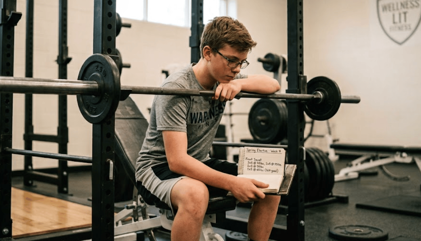 academically gifted teenage boy strength training