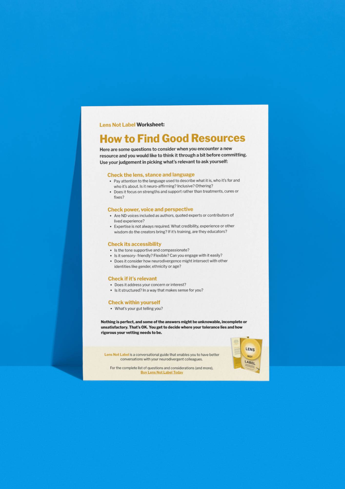 How to Find Good Awareness Resources Checklist, against a blue background