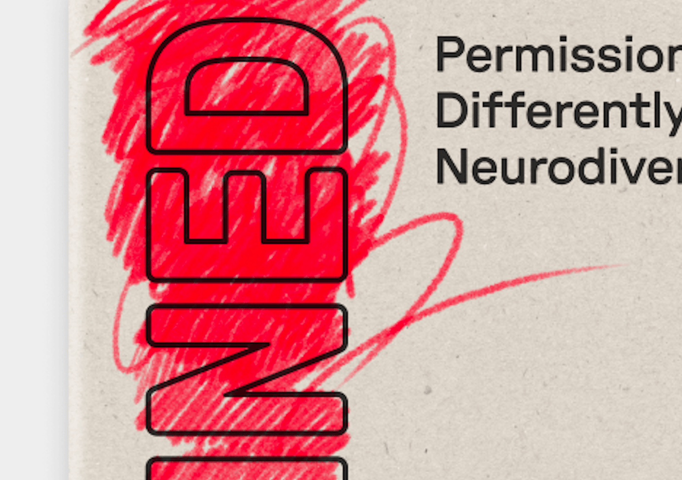 The top left corner of the Uncontained book design, featuring outlined letters in black, with scribbles in red that increasingly do not stay within the lines.