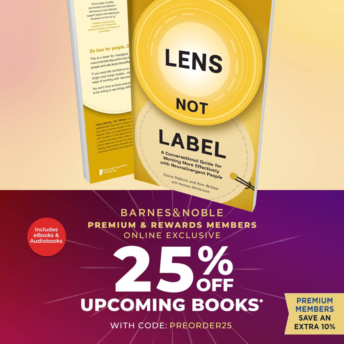 Front and back cover of Lens Not label and details of the Barnes and Noble preorder25 code/sale