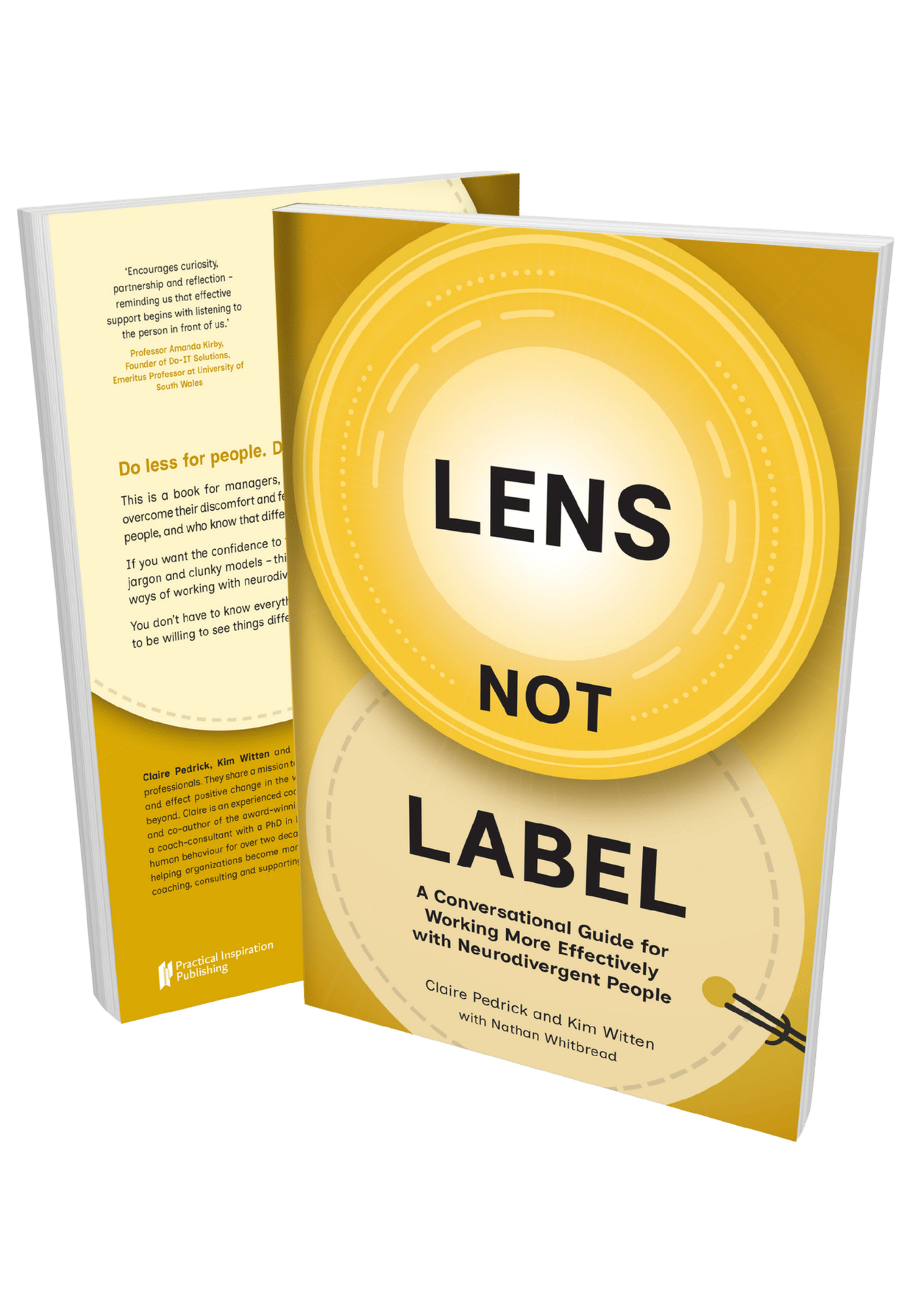 A mock-up of the front and back cover of Lens Not Label.