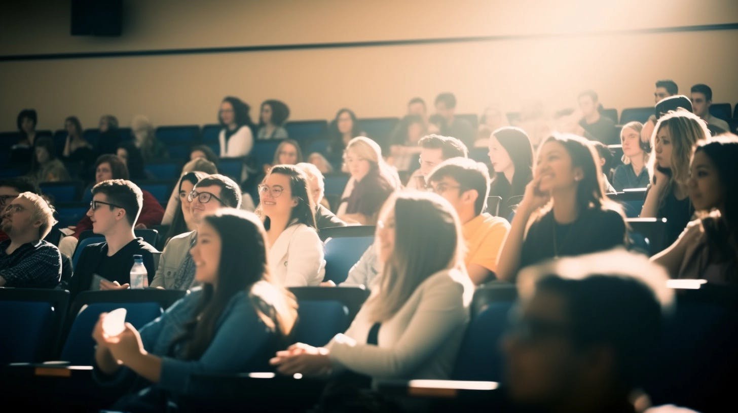 Image of students in a college lecture hall