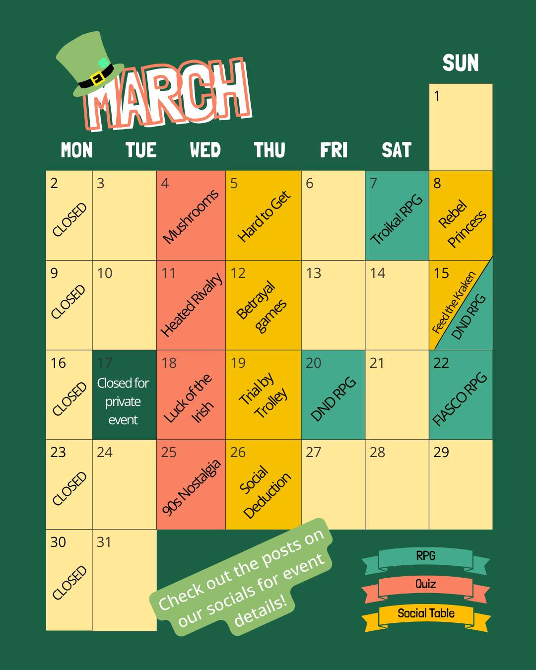 A monthly view of all our events 