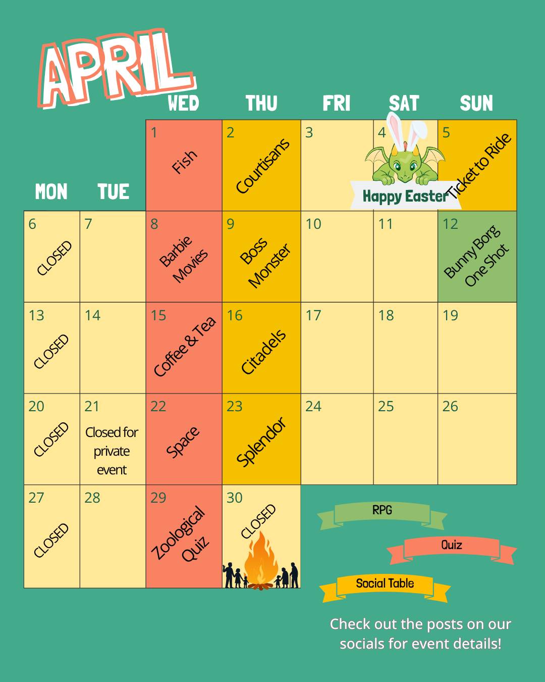 April Events at Bards spelcafe