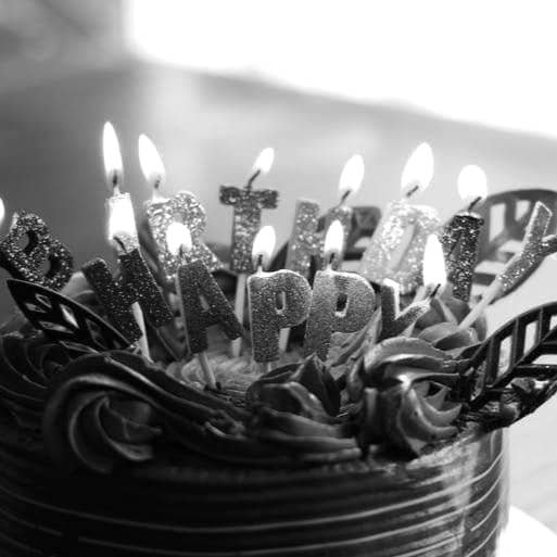 chocolate cake with happy birthday candles