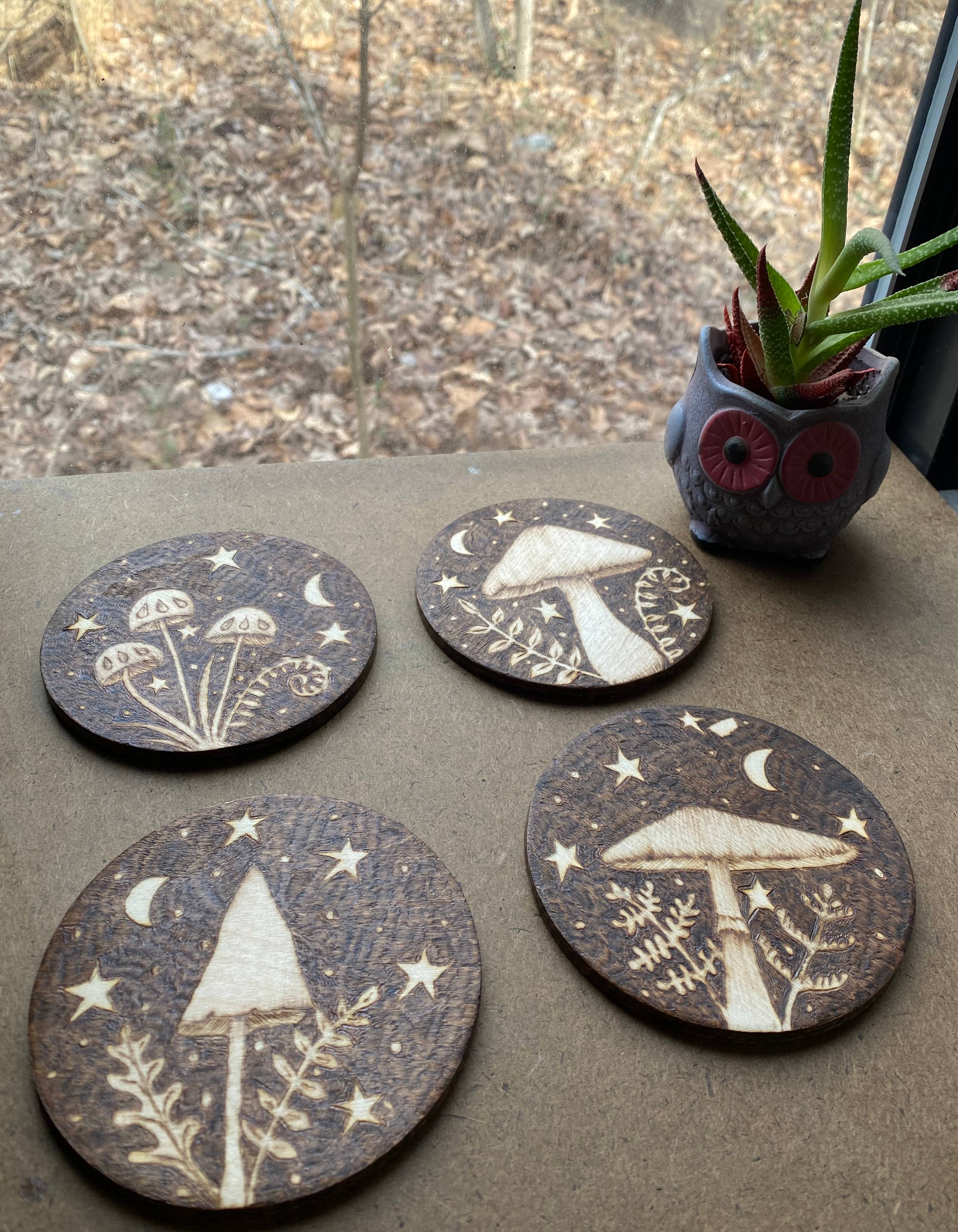 Mushroom Pyrography Coaster