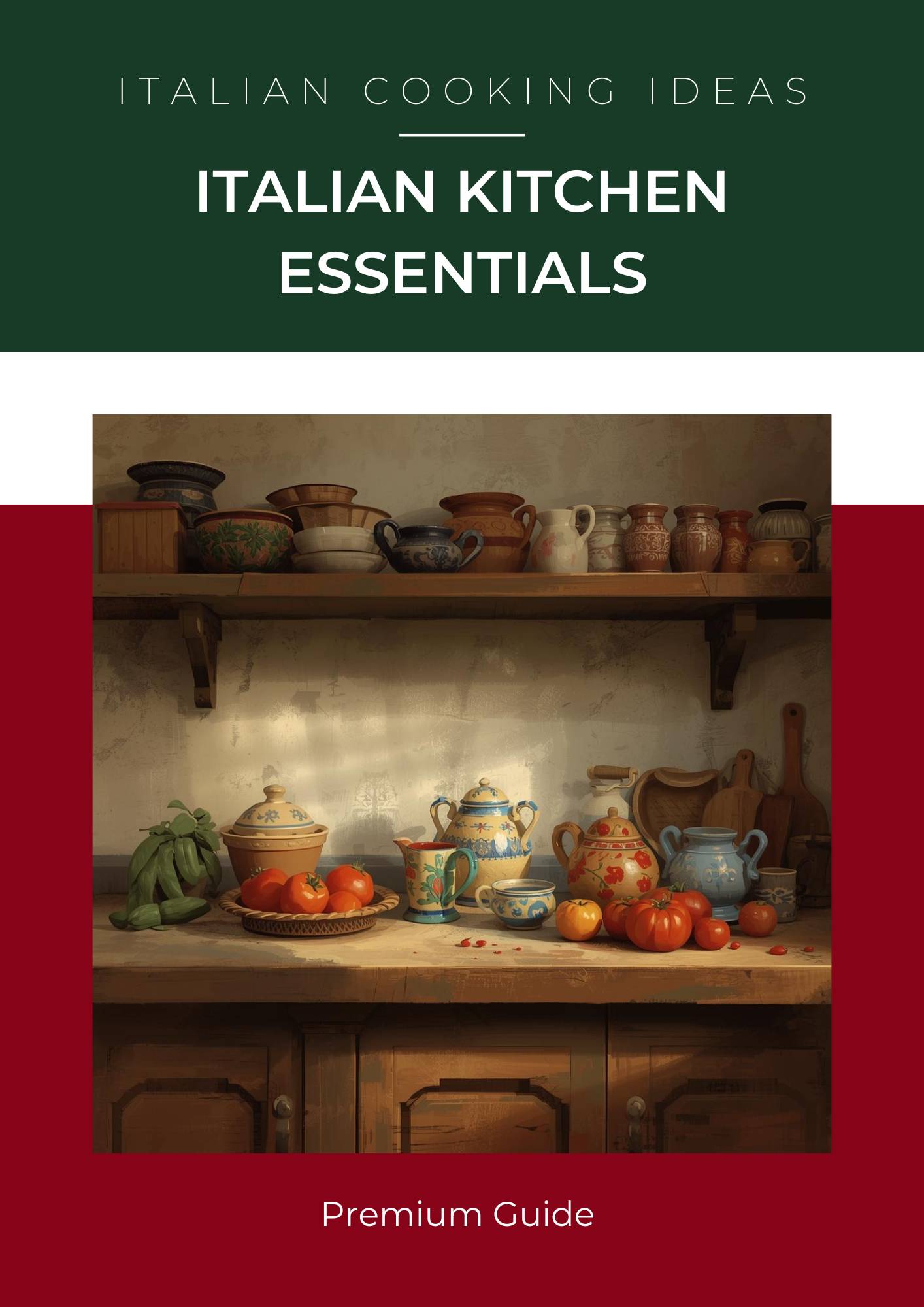 Italian kitchen essentials guide featuring traditional cooking tools and ingredients.