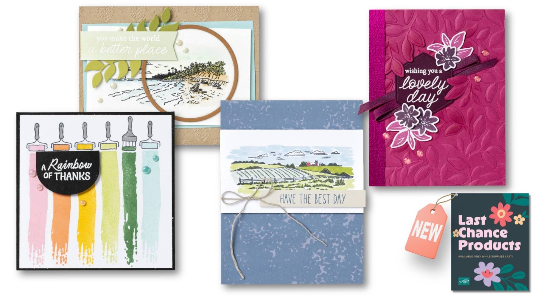 5 handmade cards made from retiring products