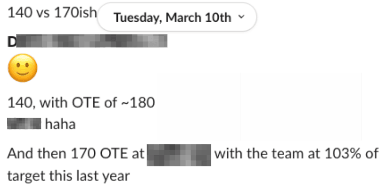 Offer negotiation: $140K to $170K OTE