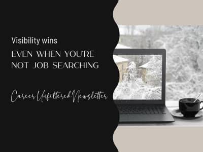 Picture of a laptop, coffee, and winter background. Career Unfiltered newsletter. 