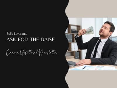 Man fanning himself with money at work. Getting a raise. Career Unfiltered Newsletter by Cantwell Career Coaching.