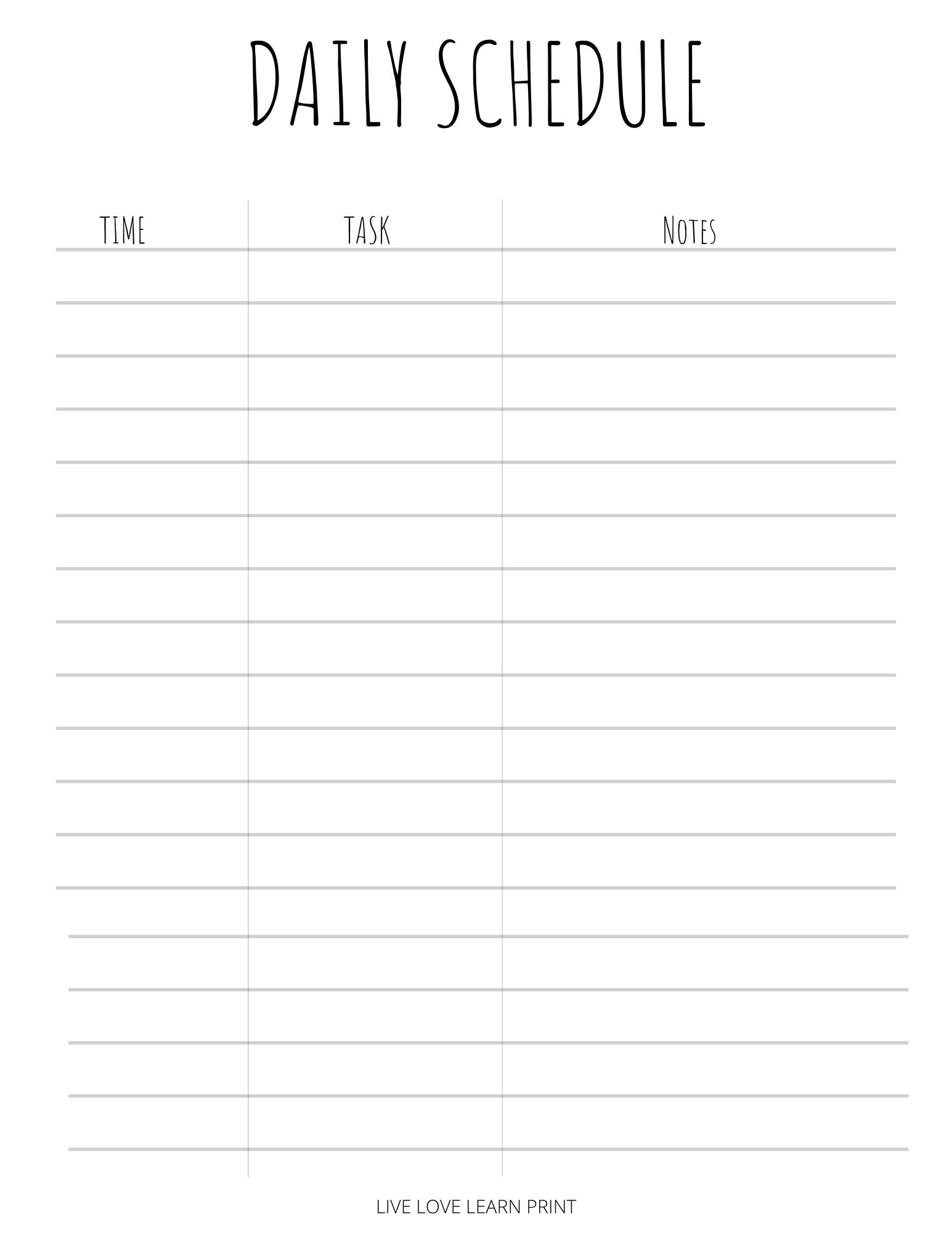 Daily Schedule Printable Pdf Free Download