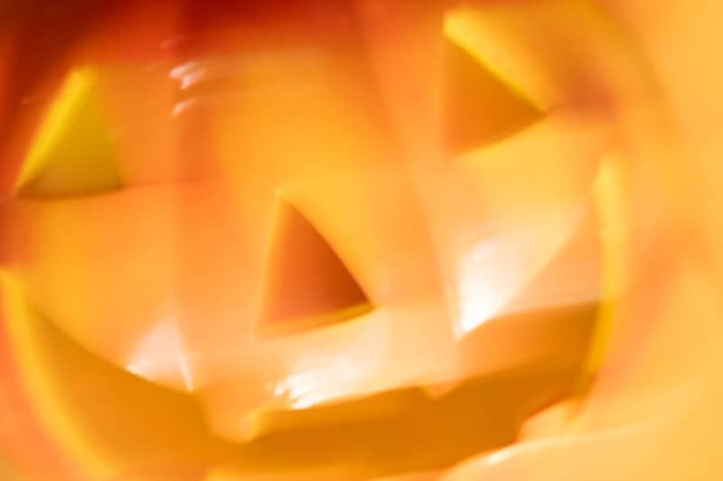 Close-up of a blurred jack-o-lantern face