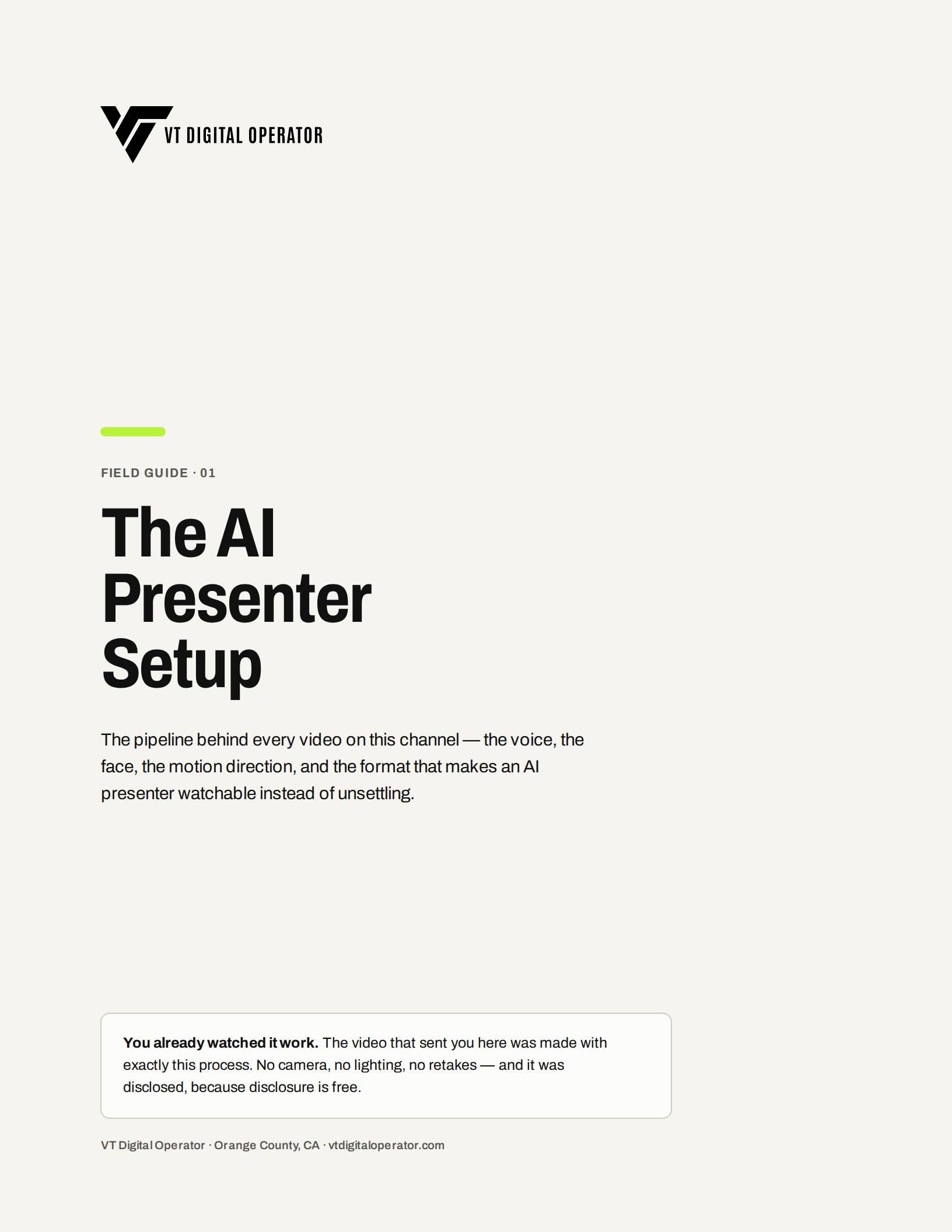 The AI Presenter Setup — 14-page field guide, cover