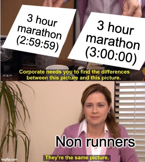 Meme about marathon finishing times