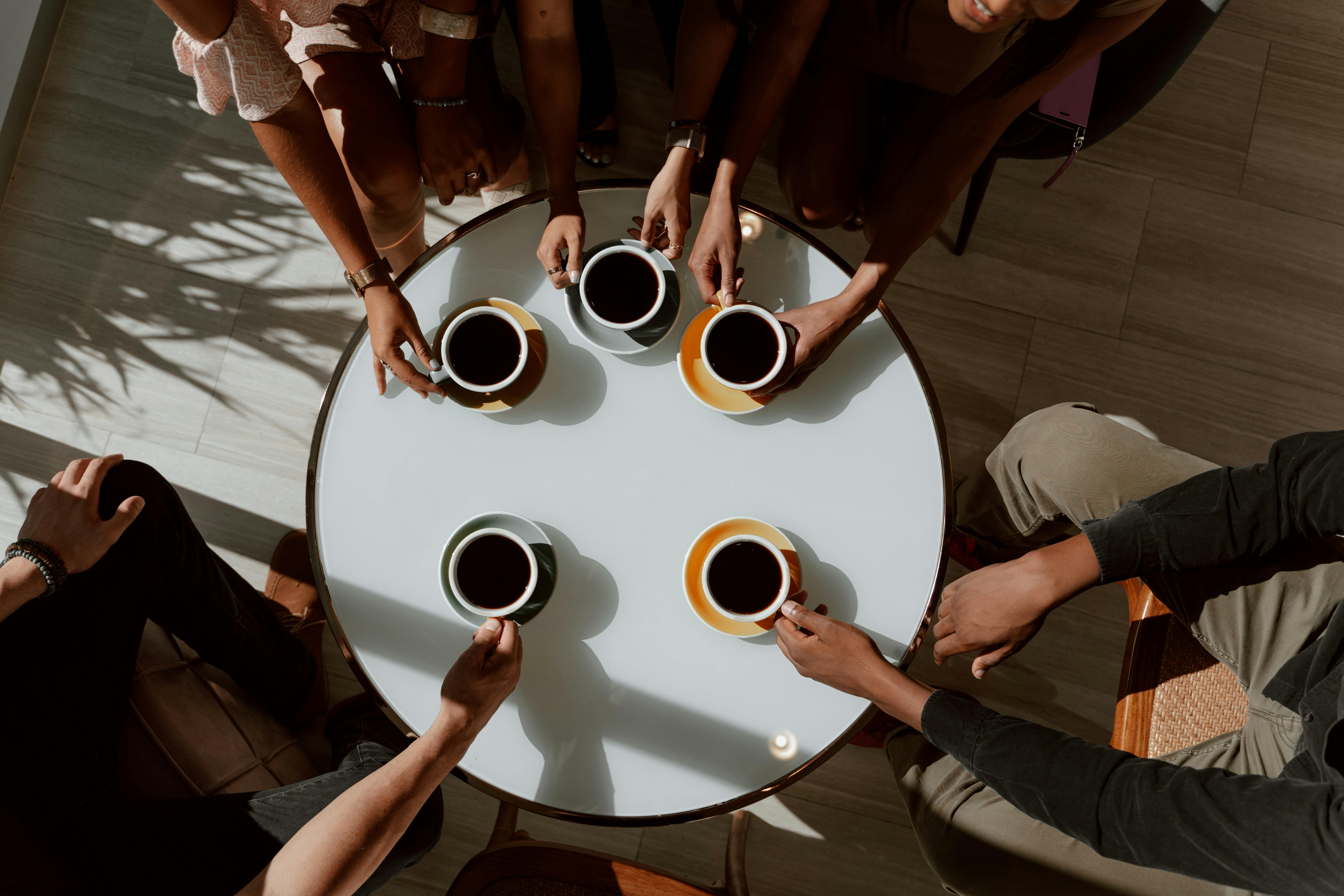 Drinking coffee with friends.