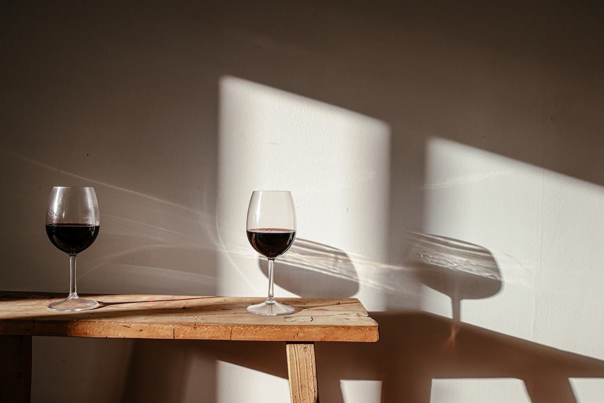 Wine glasses on table