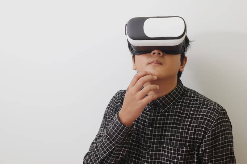 a man wearing a virtual reality headset