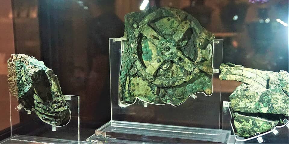 Fragments of the Antikythera mechanism, an ancient greek analog computer that is believed to be used to help teach Greeks about our place in the cosmos.
