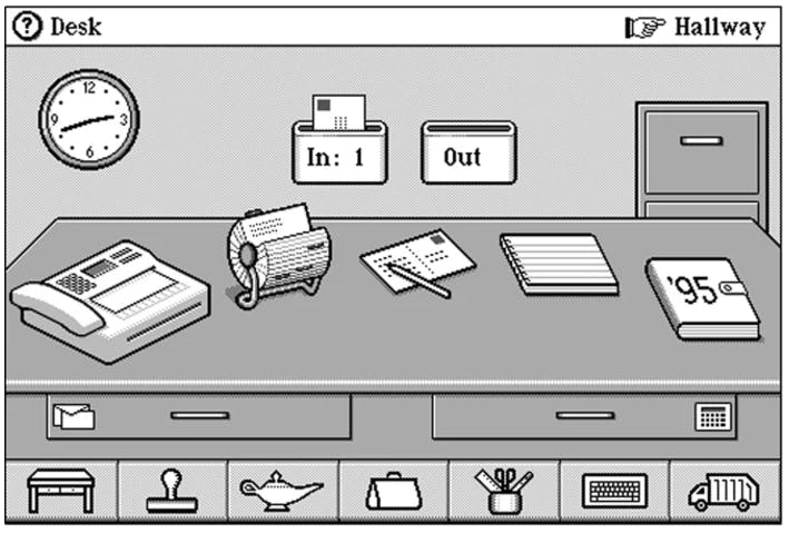 A screenshot of Magic Cap, an early operating system designed around the desktop metaphor (Image Source: Maggie Appleton