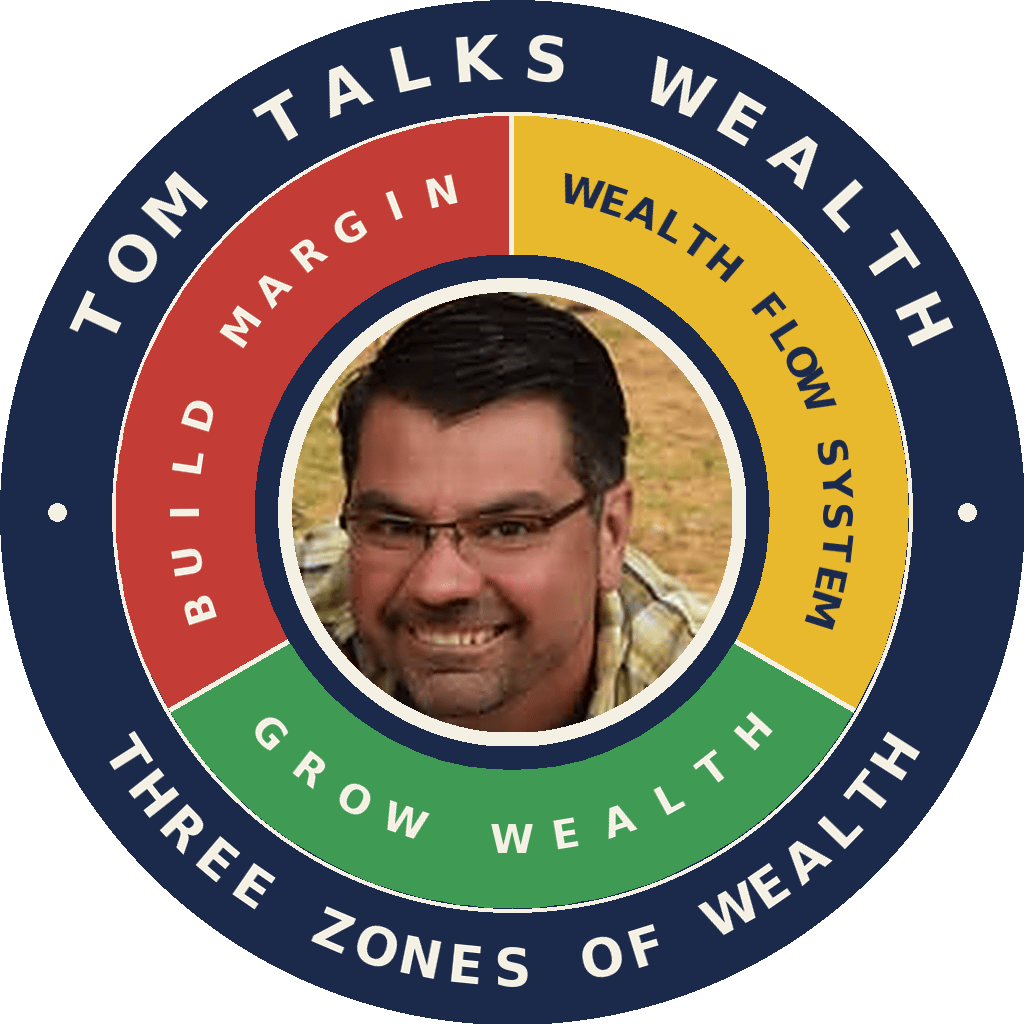 Tom Talks Wealth logo: Three Zones of Wealth — Build Margin, Wealth Flow System, Grow Wealth