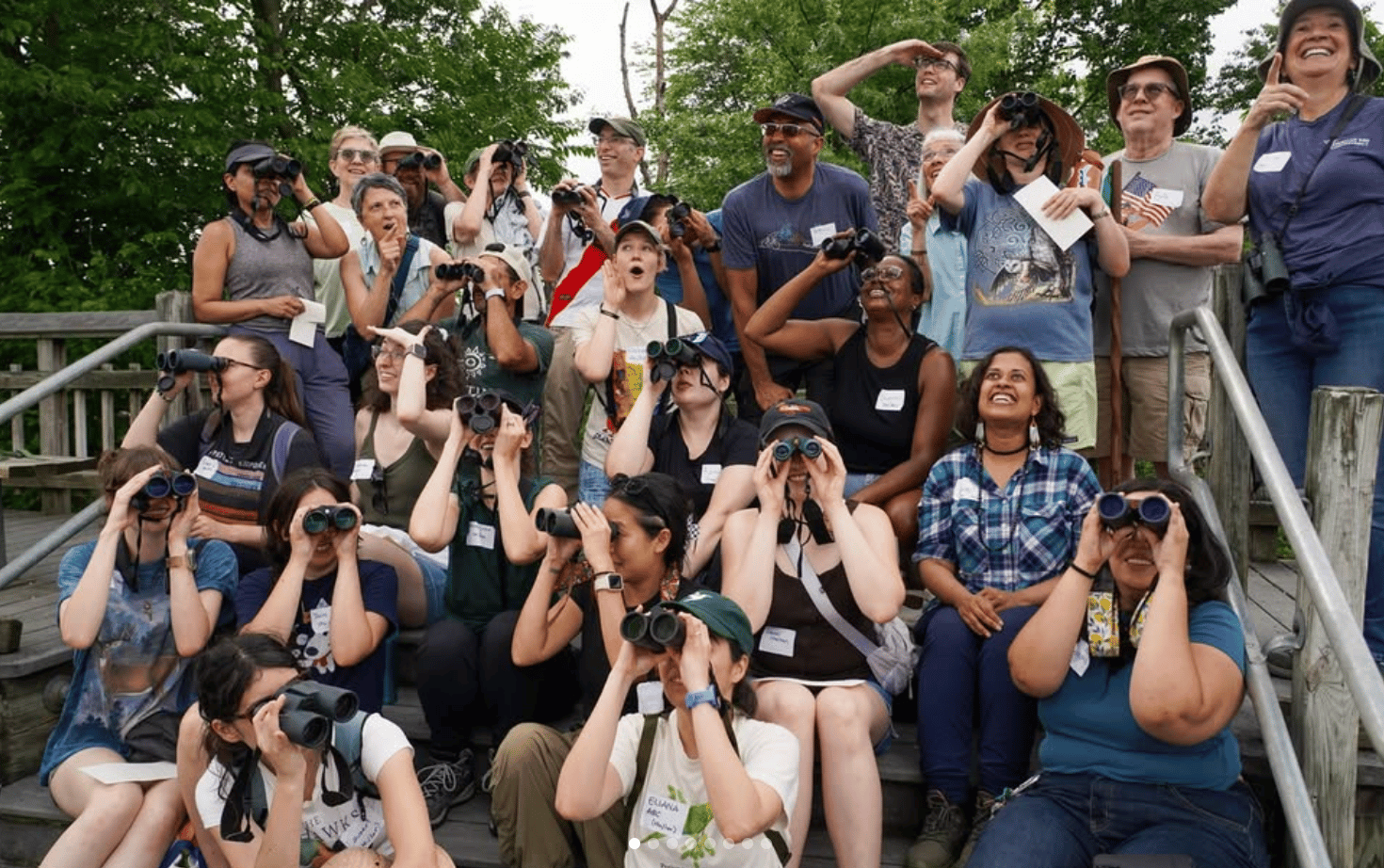 FBC participants pose with binoculars at Kenilworth Aquatic Gardens