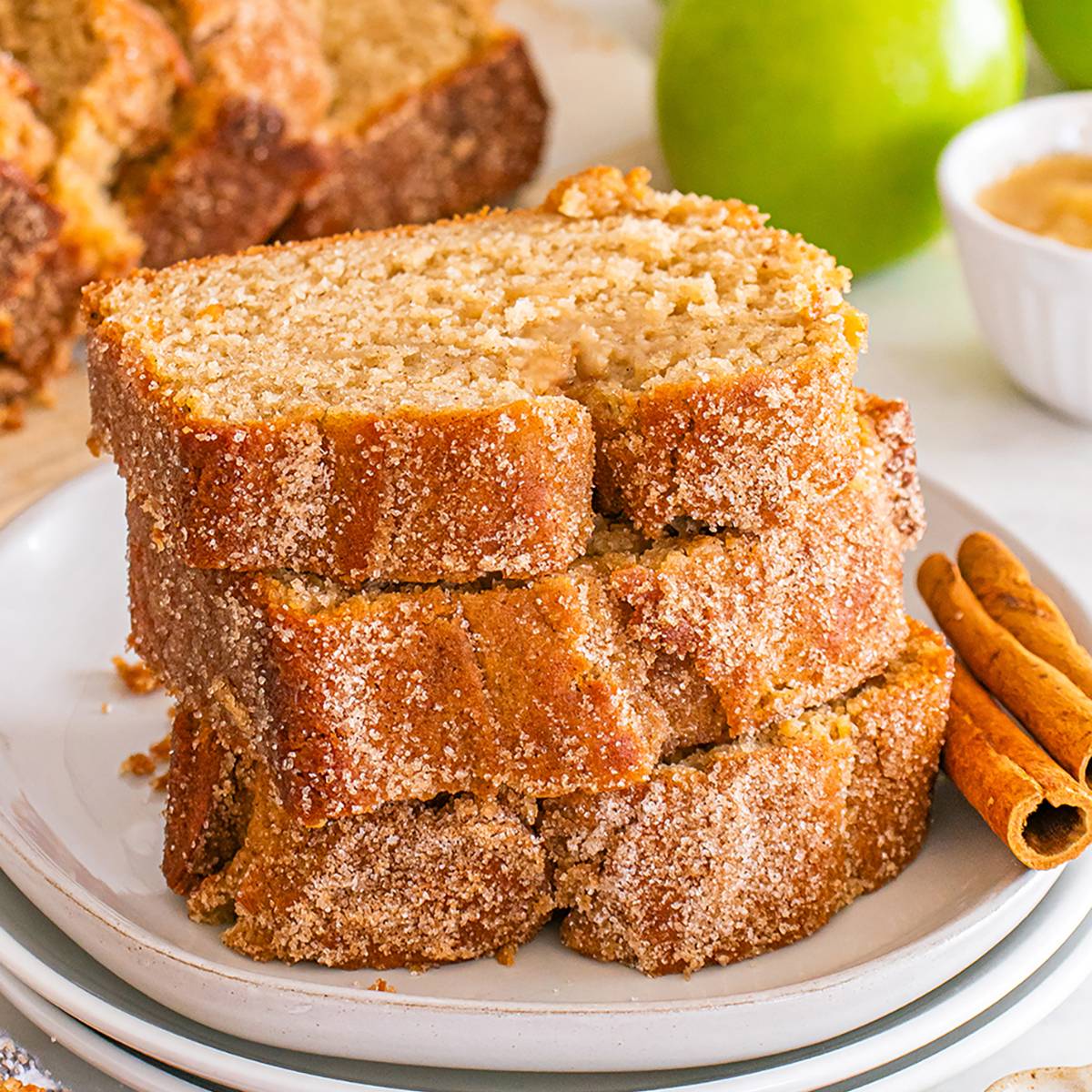 stack of slices of apple cider donut bread.