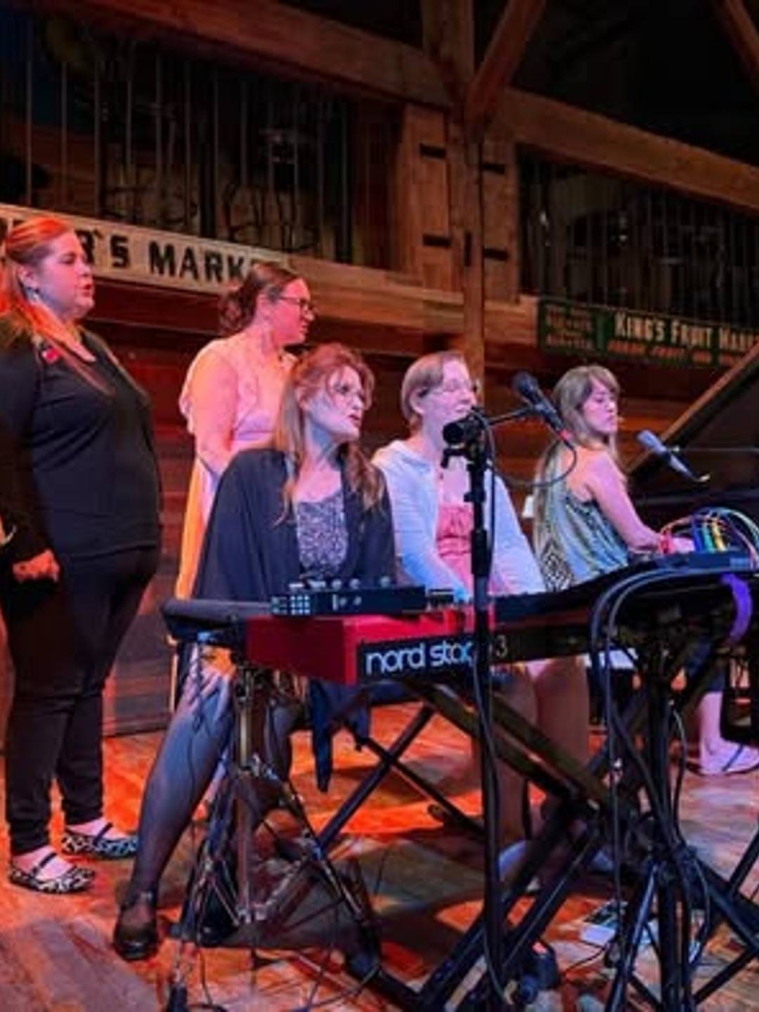 Photo of audience members joining Vienna on stage at Dosey Doe in The Woodlands, Texas