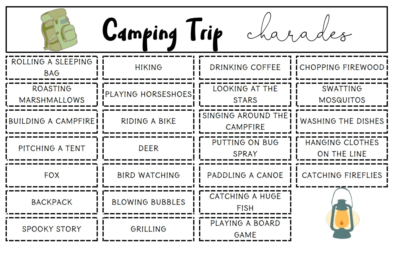 Free Printable Camping Trip Charades Game