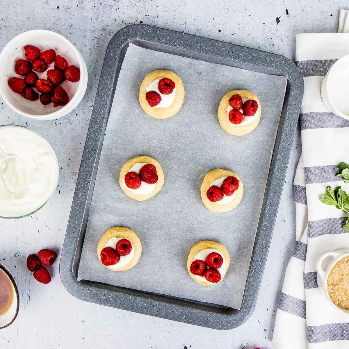 A tray of raspberry cheesecake cookies.