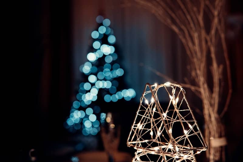 white and blue string lights