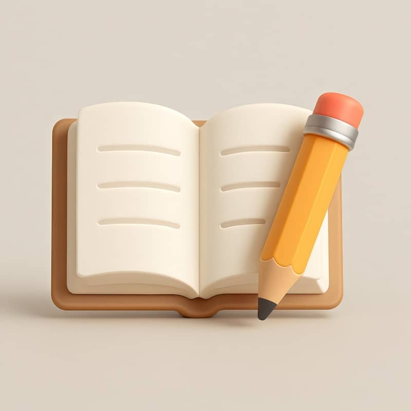 An open book with a pencil on a plain background