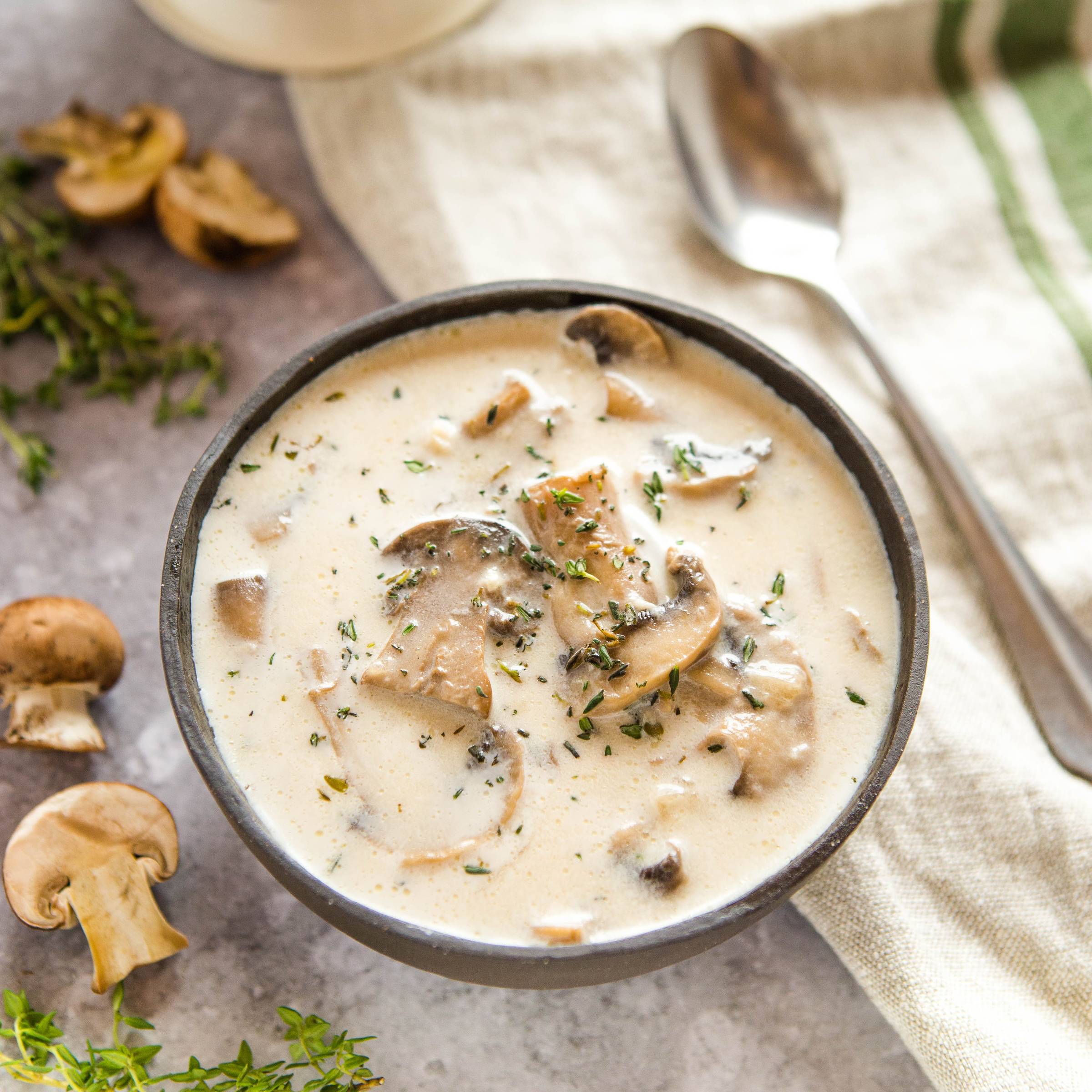 bowl of homemade mushroom soup
