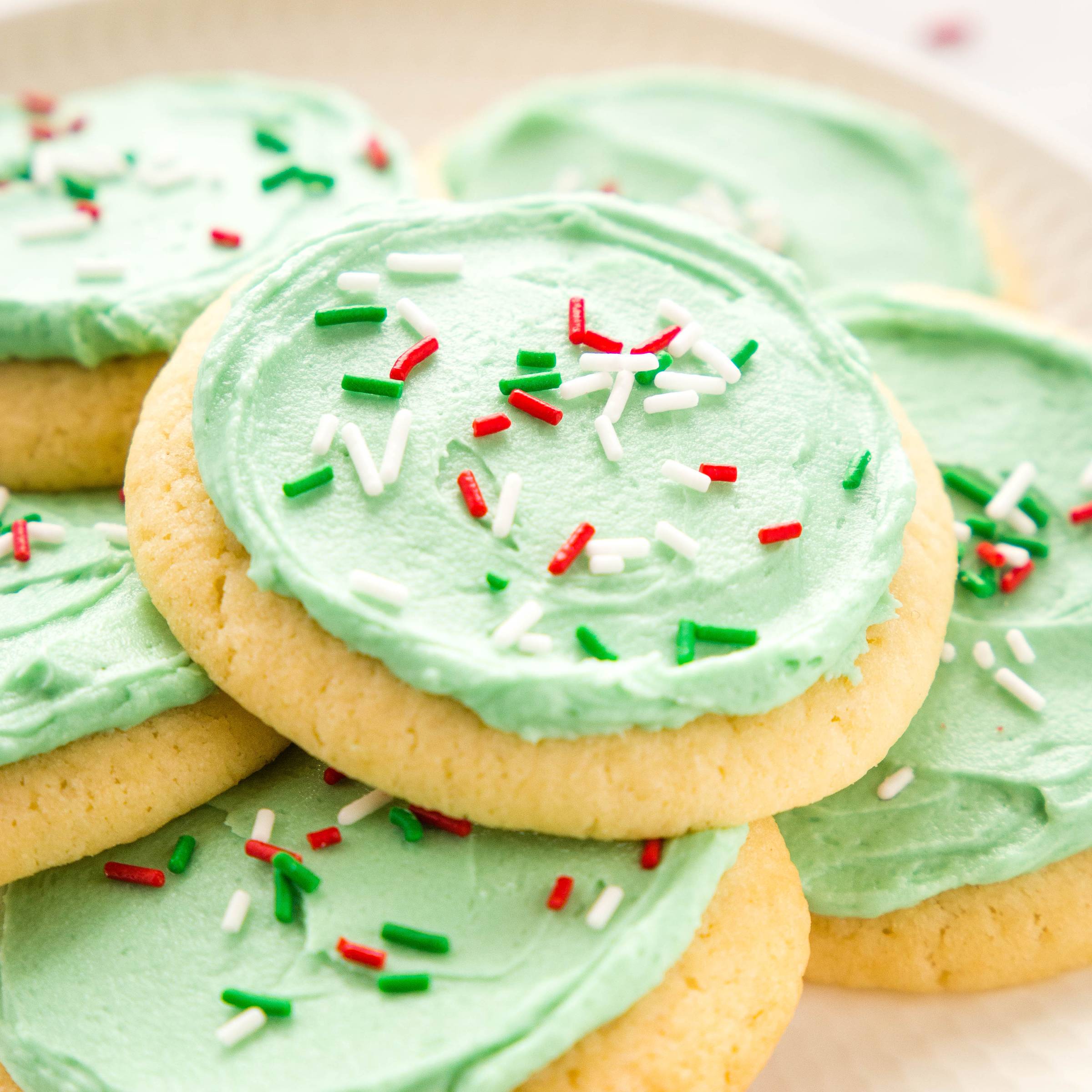 Soft and Chewy Frosted Christmas Sugar Cookies