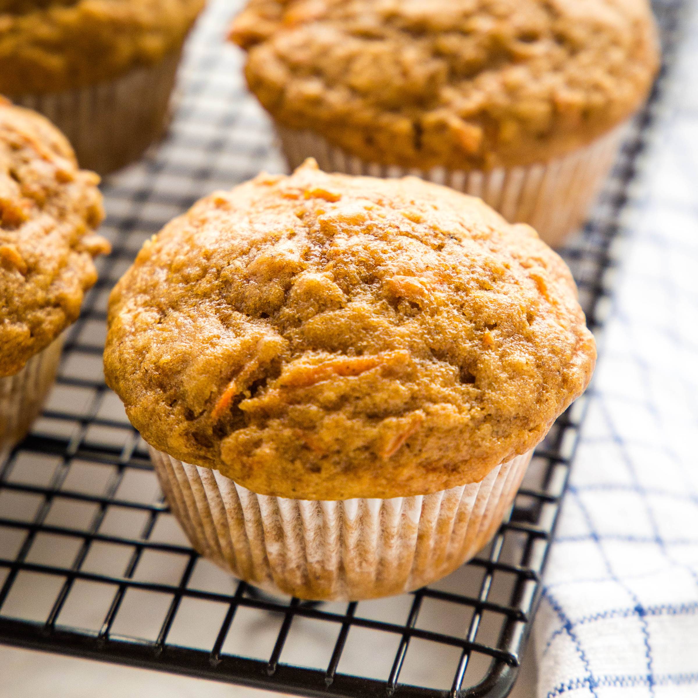 carrot muffins on a cooling rack