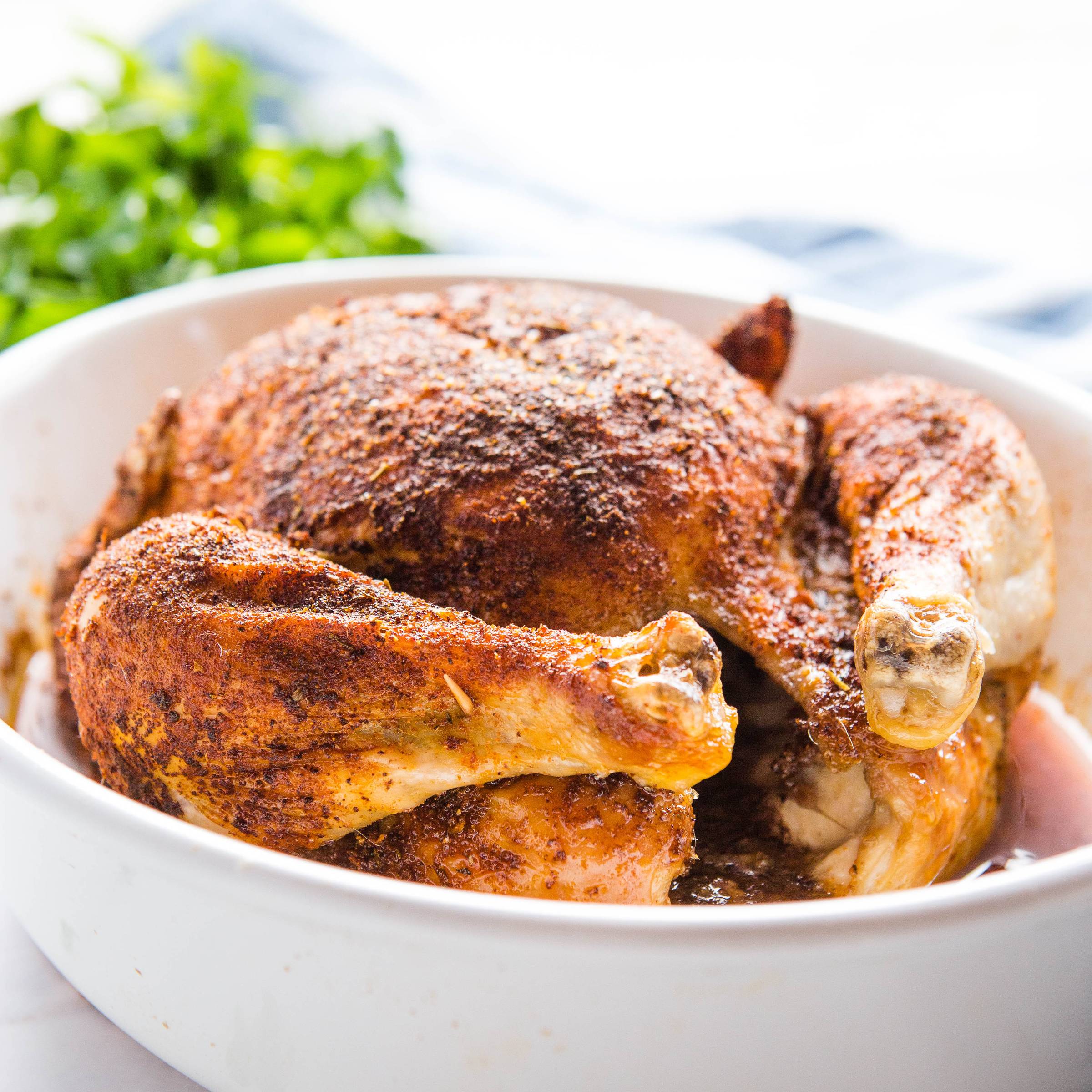 rotisserie chicken in a dish