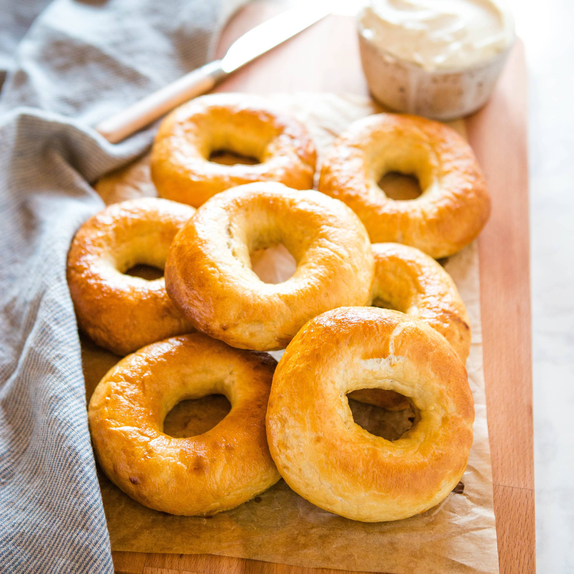bagels on a cutting board