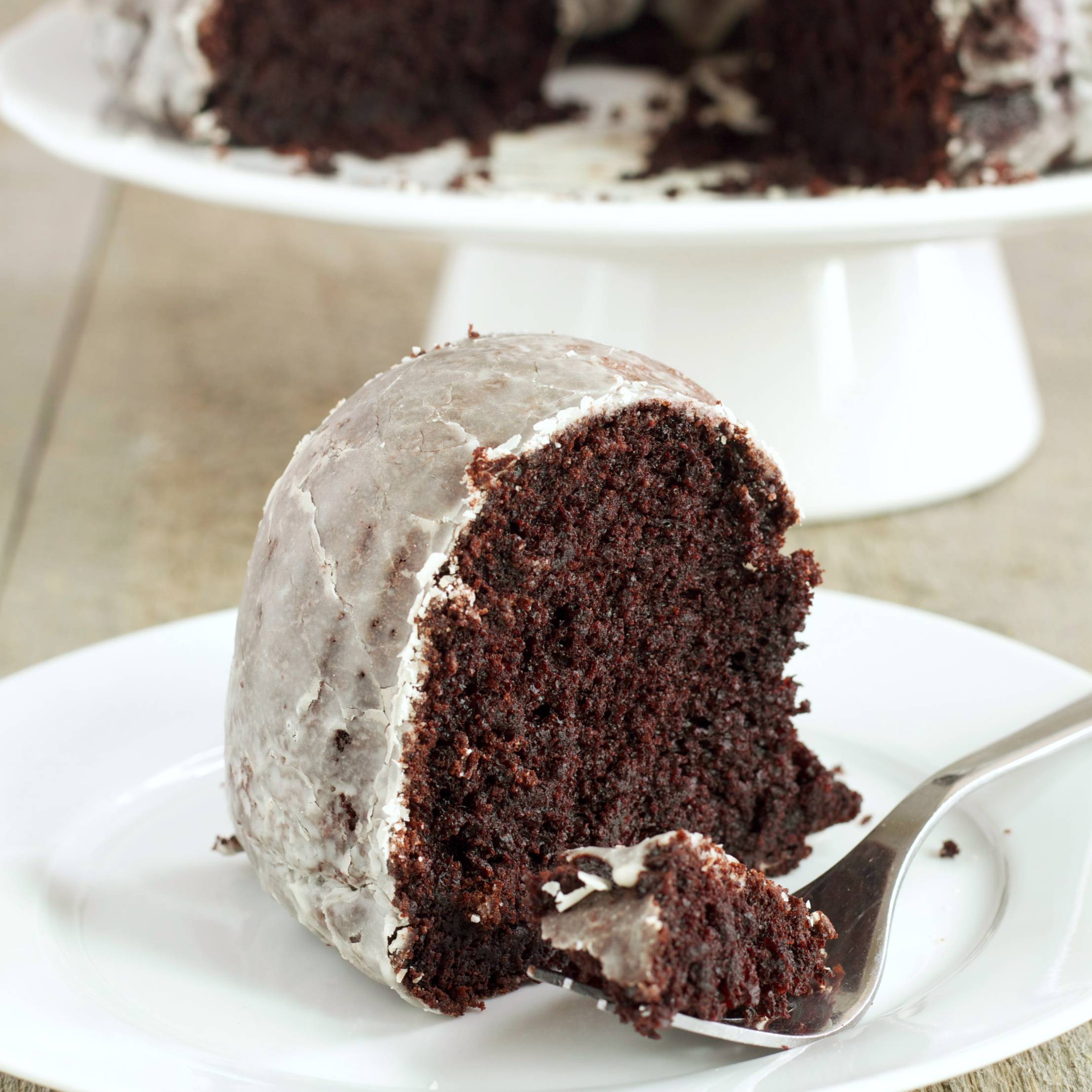 slice of Glazed Donut Chocolate Bundt Cake