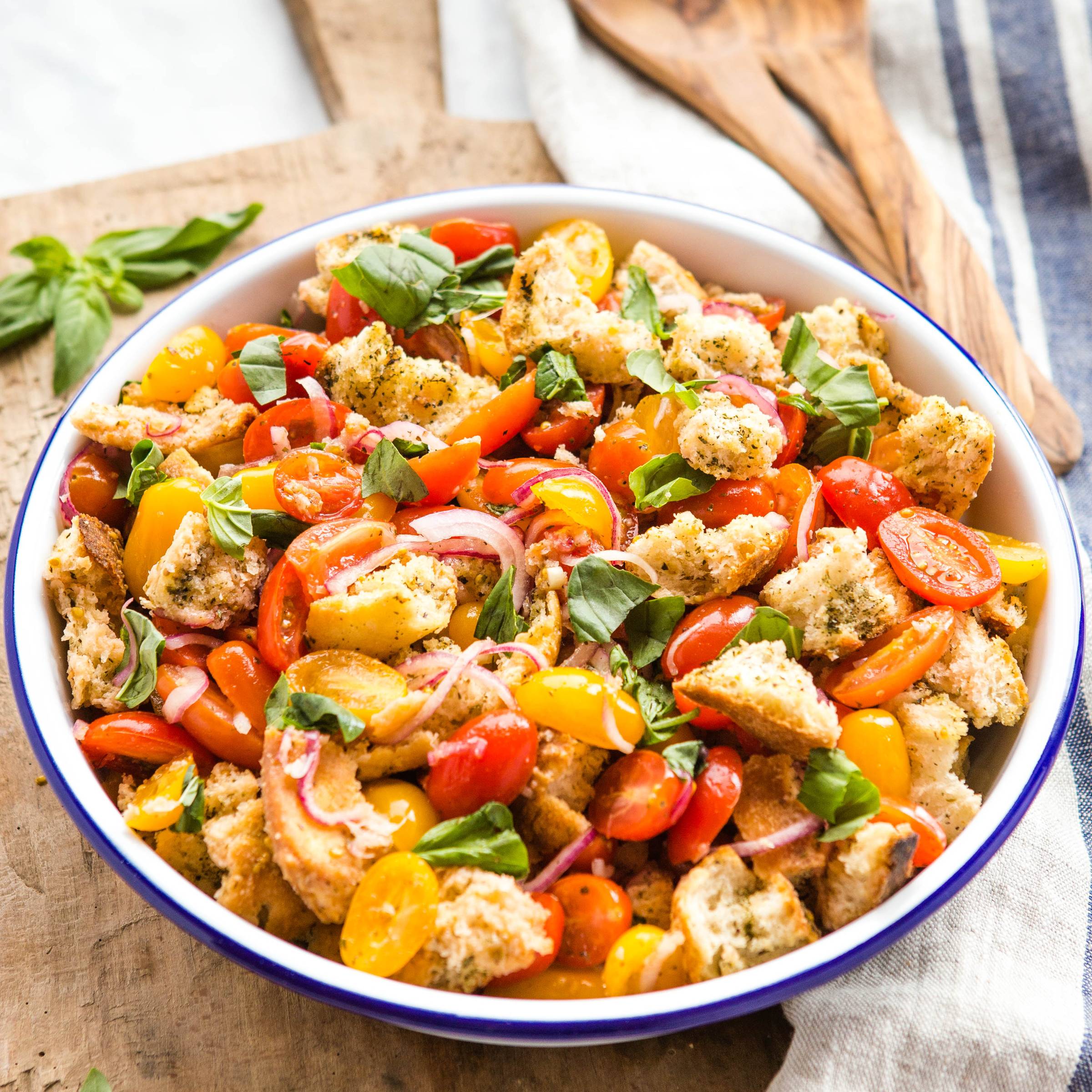 Panzanella salad in a large serving bowl