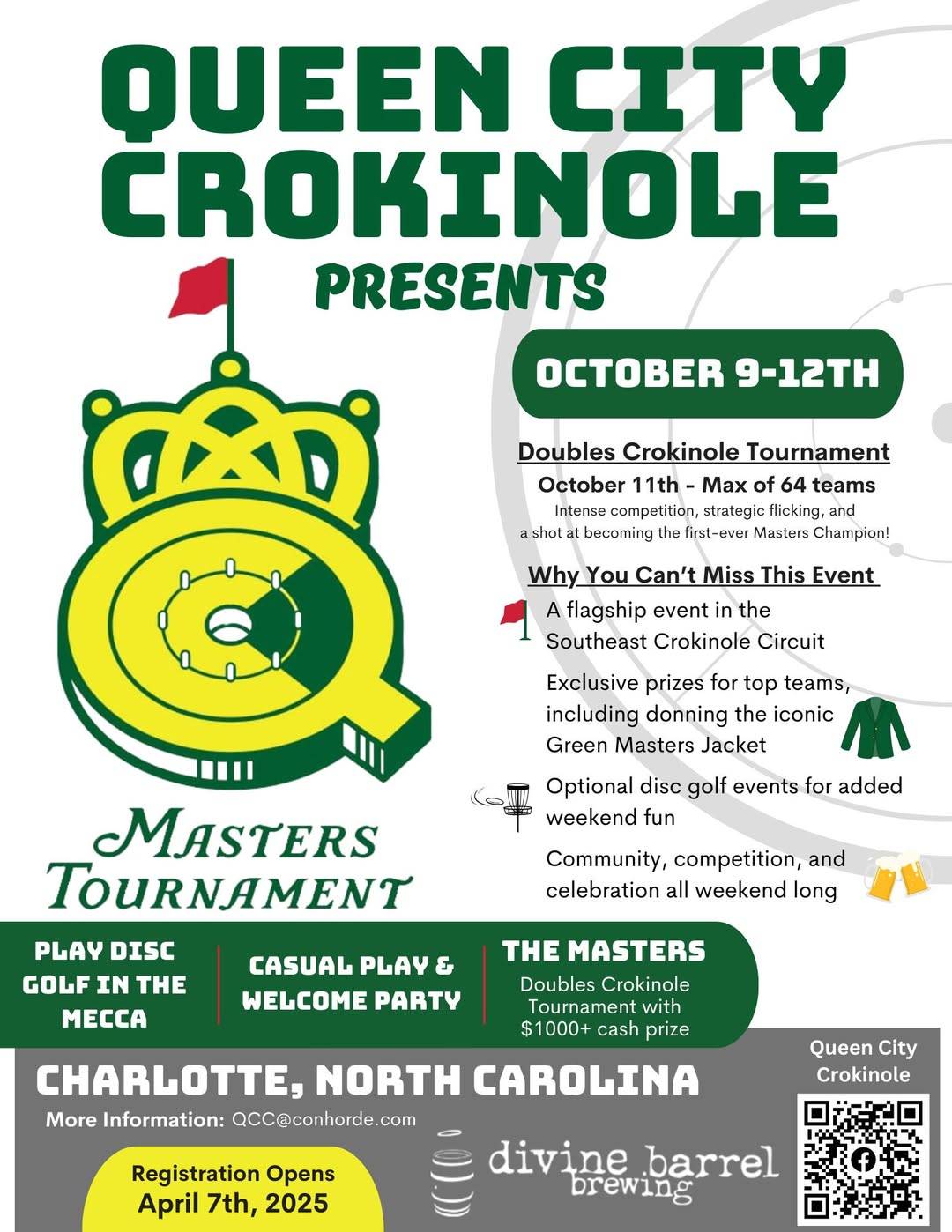 Queen City Crokinole Presents the Masters of Crokinole Tournament flier