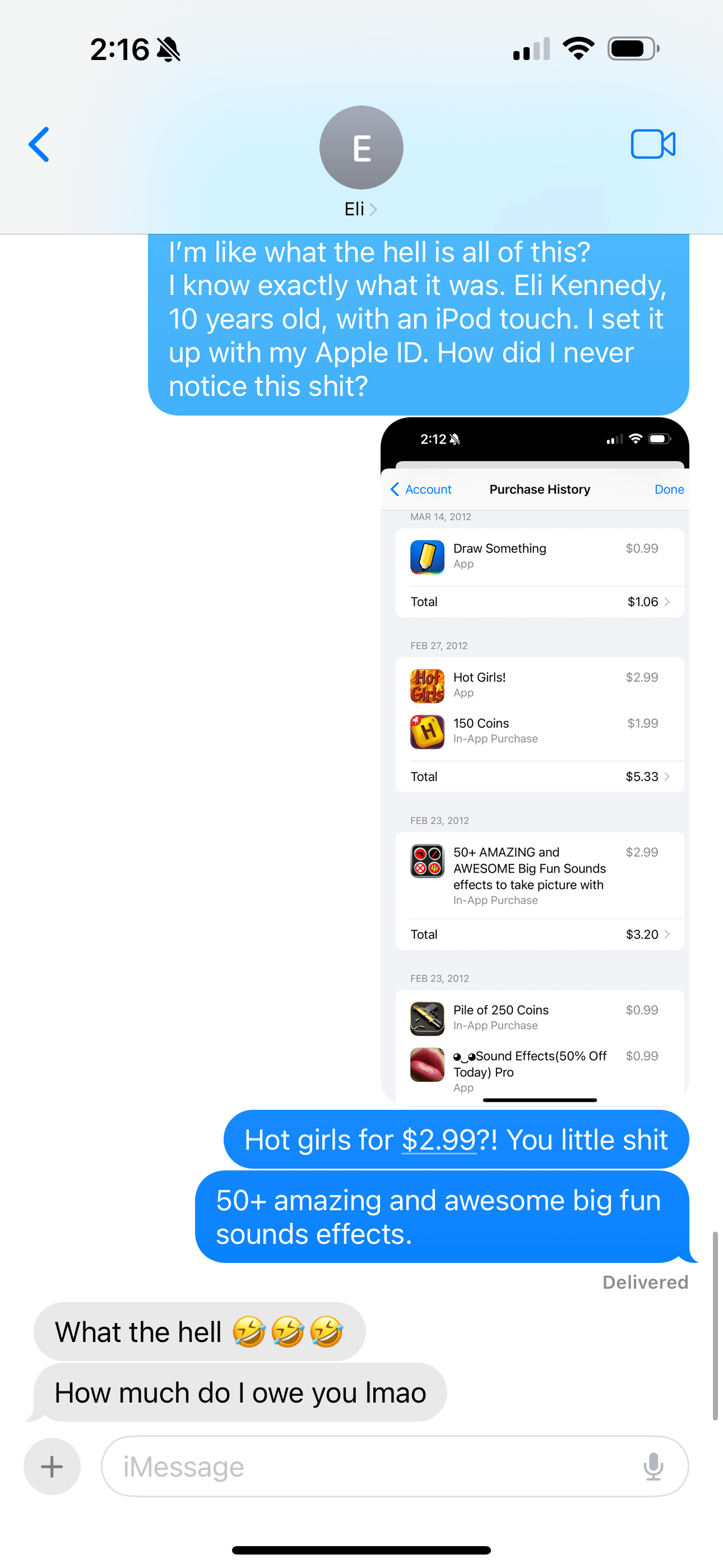 Screenshot of App Store Purchases from 2012 
